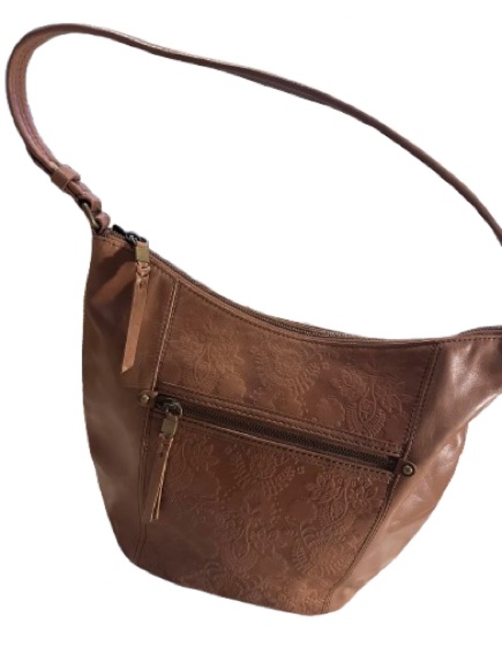 The Sak Tobacco Floral Sequoia Hobo  Brown Embossed Leather Shoulder Bag